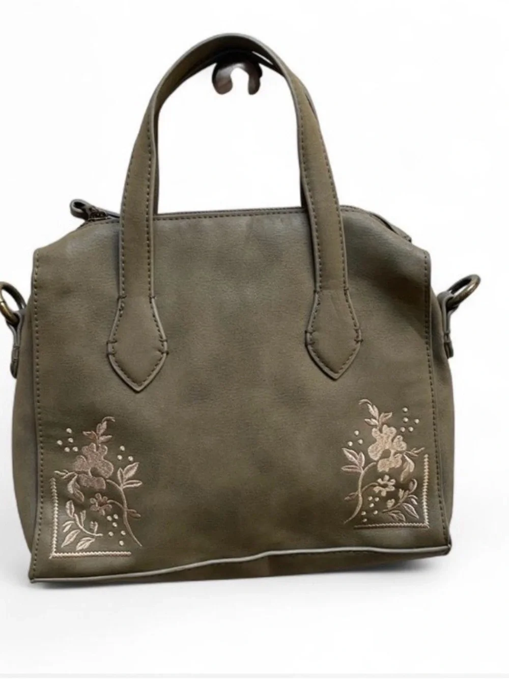 Universal Thread Olive Green Satchel with Floral Embroidery - Picture 2 of 6